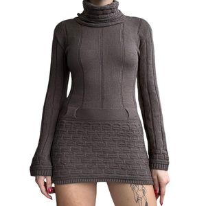 Knit brown retro mini dress